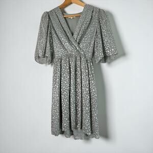 Jovovich Hawk Women's Metallic Green Ditsy Floral Mini Dress Size 2 Bohemian